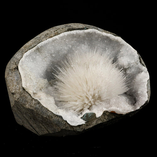 Scolecite Spray Inside MM Quartz Geode Natural Mineral Specimen # B 6565