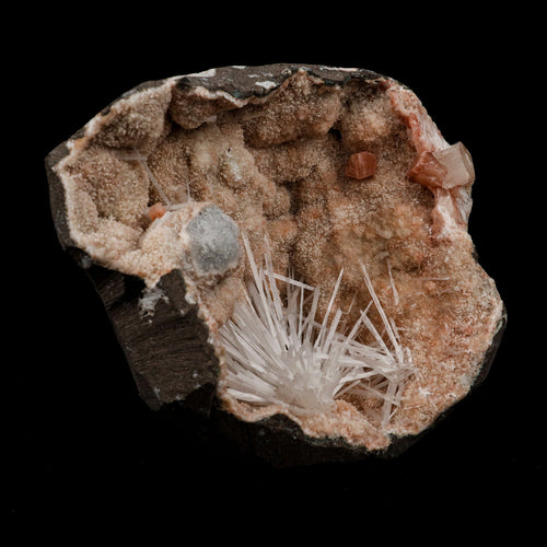 Scolecite Sprays Fan Inside Heulandite Geode Natural Mineral Specimen  # B 5133