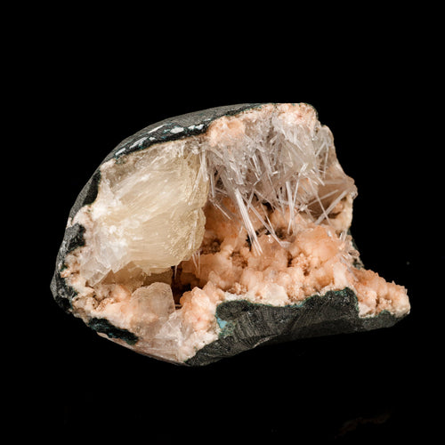 Scolecite Sprays in Stilbite Geode Natural Mineral Specimen # B 6293