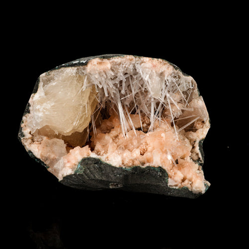 Scolecite Sprays in Stilbite Geode Natural Mineral Specimen # B 6293