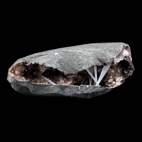 Scolecite Sprays Inside Geode Natural Mineral Specimen  # B 4650