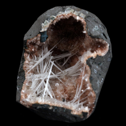 Scolecite Sprays Inside Heulandite Geode Natural Mineral Specimen  # B 4908