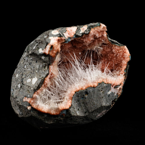 Scolecite Sprays Inside Heulandite Geode Natural Mineral Specimen  # B 5089