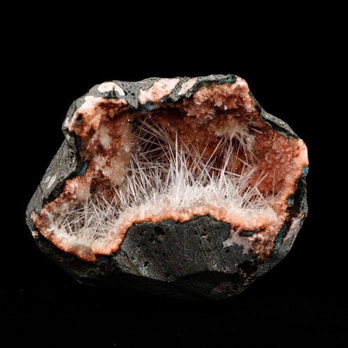 Scolecite Sprays Inside Heulandite Geode Natural Mineral Specimen  # B 5089