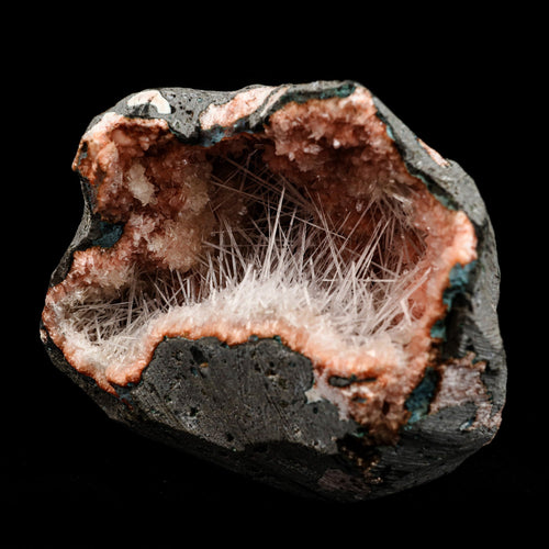 Scolecite Sprays Inside Heulandite Geode Natural Mineral Specimen  # B 5089