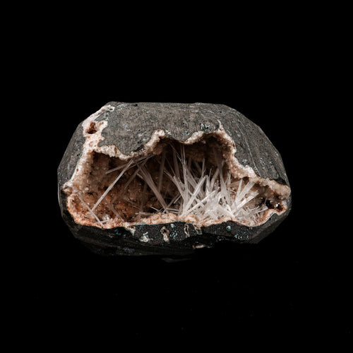 Scolecite Sprays Inside Heulandite Geode Natural Mineral Specimen  # B 5264