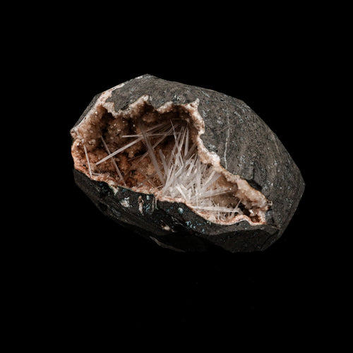 Scolecite Sprays Inside Heulandite Geode Natural Mineral Specimen  # B 5264