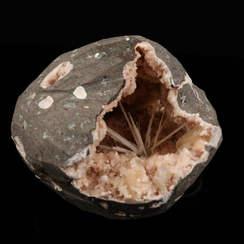 Scolecite Sprays Inside Heulandite Geode Natural Mineral Specimen # B 5600