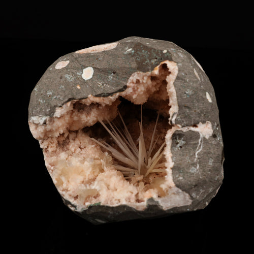 Scolecite Sprays Inside Heulandite Geode Natural Mineral Specimen # B 5600