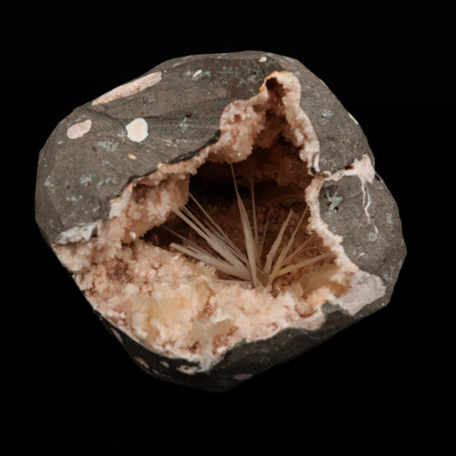 Scolecite Sprays Inside Heulandite Geode Natural Mineral Specimen # B 5600