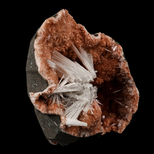 Scolecite Sprays Inside Heulandite Geode Natural Mineral Specimen # B 5689