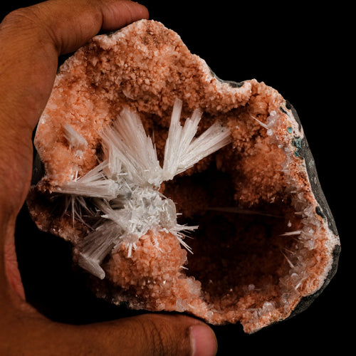 Scolecite Sprays Inside Heulandite Geode Natural Mineral Specimen # B 5689