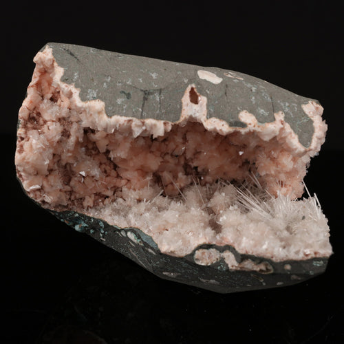 Scolecite Sprays Inside Heulandite Geode Natural Mineral Specimen # B 5741