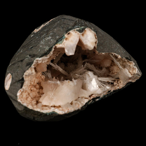 Scolecite Sprays Inside Heulandite Geode Natural Mineral Specimen # B 5745