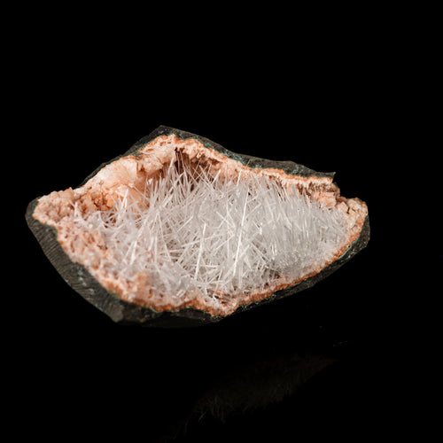 Scolecite Sprays Inside Heulandite Geode Natural Mineral Specimen # B 5795