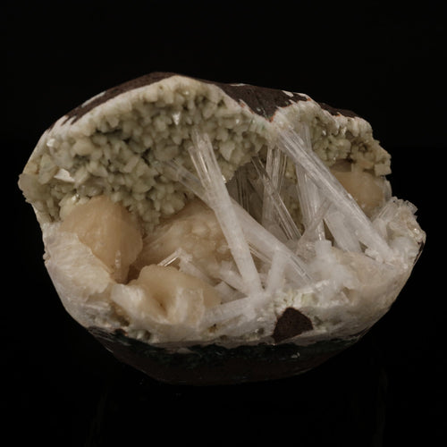 Scolecite Sprays Inside Heulandite Geode Natural Mineral Specimen # B 5799