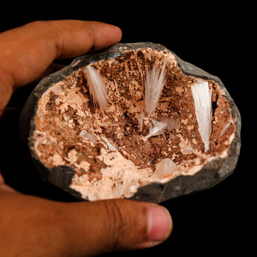 Scolecite Sprays Inside Heulandite Geode Natural Mineral Specimen # B 5823