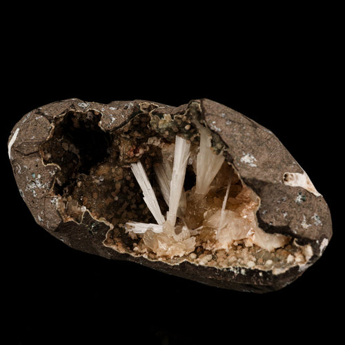 Scolecite Sprays Inside Heulandite Geode Natural Mineral Specimen # B 5889
