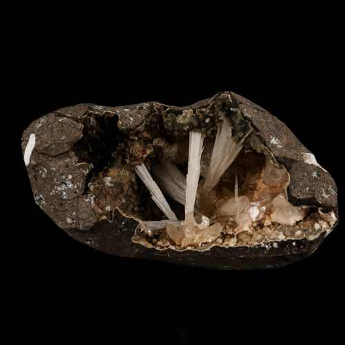 Scolecite Sprays Inside Heulandite Geode Natural Mineral Specimen # B 5889