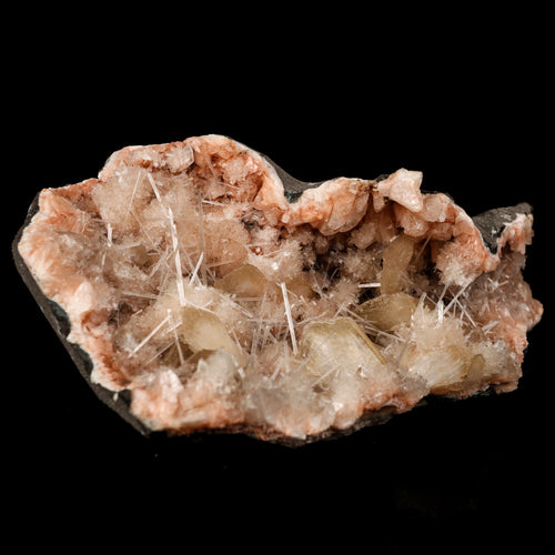 Scolecite Sprays Inside Heulandite Geode Natural Mineral Specimen # B 5893