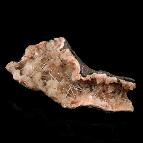 Scolecite Sprays Inside Heulandite Geode Natural Mineral Specimen # B 5893
