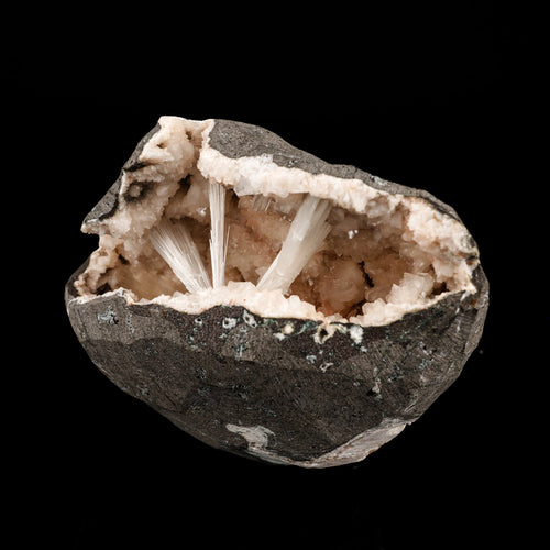 Scolecite Sprays Inside Heulandite Geode Natural Mineral Specimen # B 6283