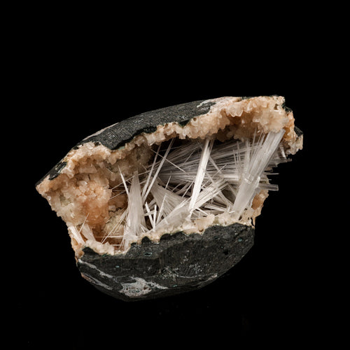 Scolecite Sprays Inside Heulandite Geode Natural Mineral Specimen # B 6287