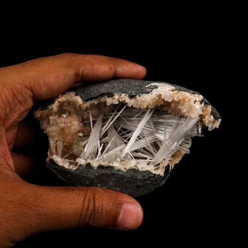 Scolecite Sprays Inside Heulandite Geode Natural Mineral Specimen # B 6287