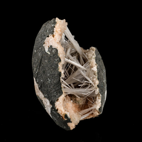 Scolecite Sprays Inside Heulandite Geode Natural Mineral Specimen # B 6287