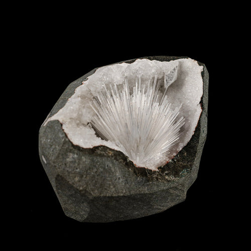 Scolecite Sprays Inside MM Quartz Geode Natural Mineral Specimen # B 5490