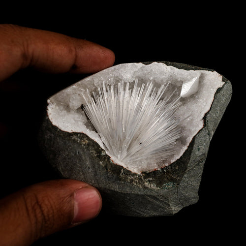 Scolecite Sprays Inside MM Quartz Geode Natural Mineral Specimen # B 5490