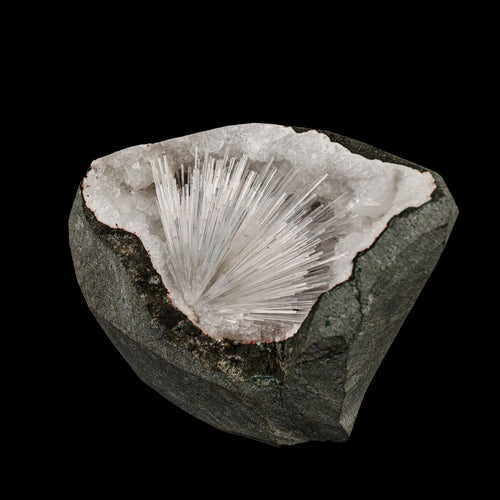 Scolecite Sprays Inside MM Quartz Geode Natural Mineral Specimen # B 5490