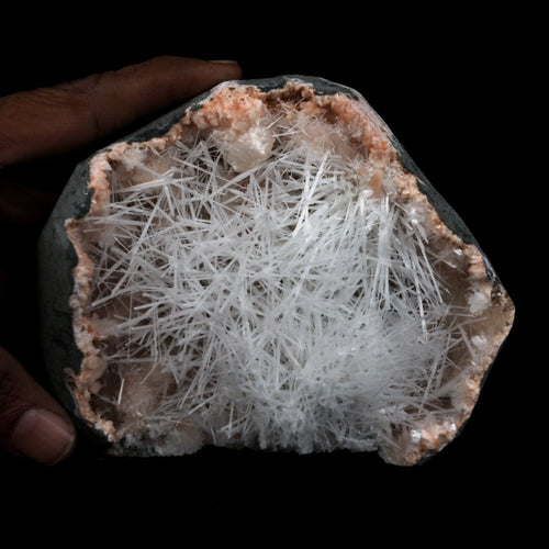 Scolecite Sprays On Heulandite With Stilbite Geode Natural Mineral Specimen  # B 4904