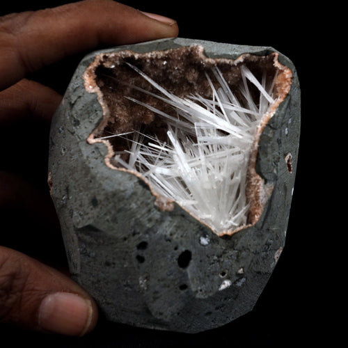 Scolecite Sprays On Heulandite With Stilbite Geode Natural Mineral Specimen  # B 4905