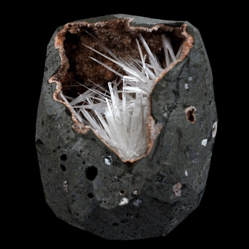Scolecite Sprays On Heulandite With Stilbite Geode Natural Mineral Specimen  # B 4905
