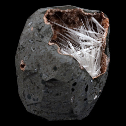Scolecite Sprays On Heulandite With Stilbite Geode Natural Mineral Specimen  # B 4905