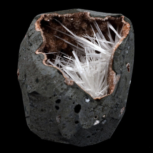 Scolecite Sprays On Heulandite With Stilbite Geode Natural Mineral Specimen  # B 4905