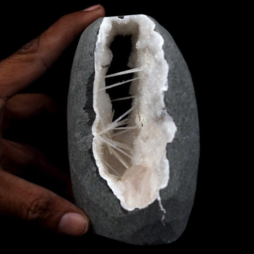 Scolecite Sprays with Heulandite Inside MM Quartz Natural Mineral Specimen  # B 4808