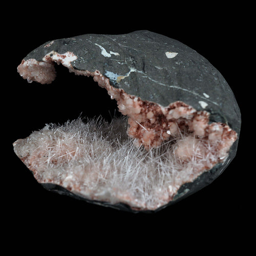 Scolecite Sprays with Stilbite Inside Heulandite Geode Natural Mineral Specimen  # B 4541