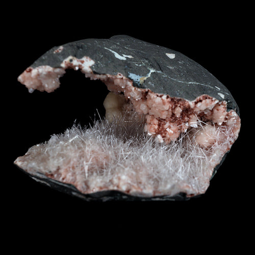 Scolecite Sprays with Stilbite Inside Heulandite Geode Natural Mineral Specimen  # B 4541