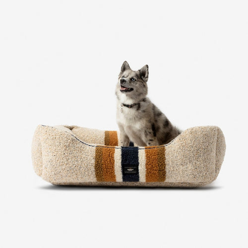 Shinola Brand Stripe Kuddle Berber Dog Bed Oatmeal