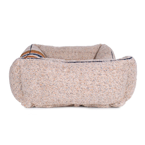 Shinola Brand Stripe Kuddle Berber Dog Bed Oatmeal