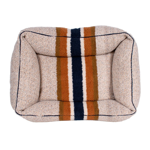Shinola Brand Stripe Kuddle Berber Dog Bed Oatmeal