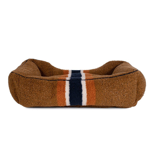 Shinola Brand Stripe Kuddle Berber Dog Bed Rust