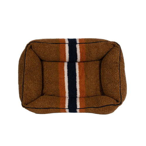 Shinola Brand Stripe Kuddle Berber Dog Bed Rust