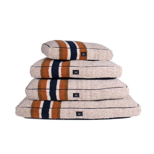 Shinola Brand Stripe Napper Pillow Berber Dog Bed Oatmeal