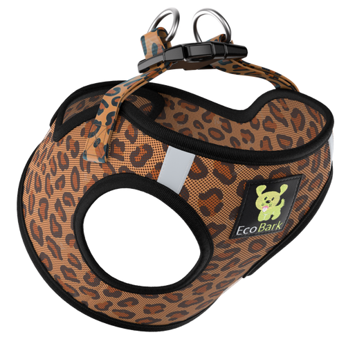 EcoBark Step In Dog Harness - XXXS to Small Breeds- Reflective Soft Mesh Harness for Teacup, Small Dogs and Puppies / Cheetah
