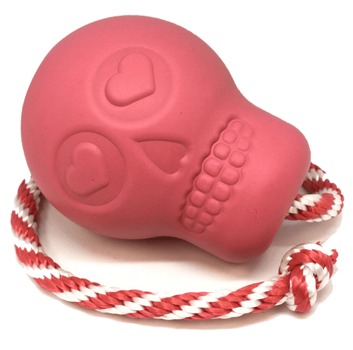 USA-K9 Skull Durable Rubber Chew Toy, Treat Dispenser, Reward Toy, Tug Toy, and Retrieving Toy - Pink