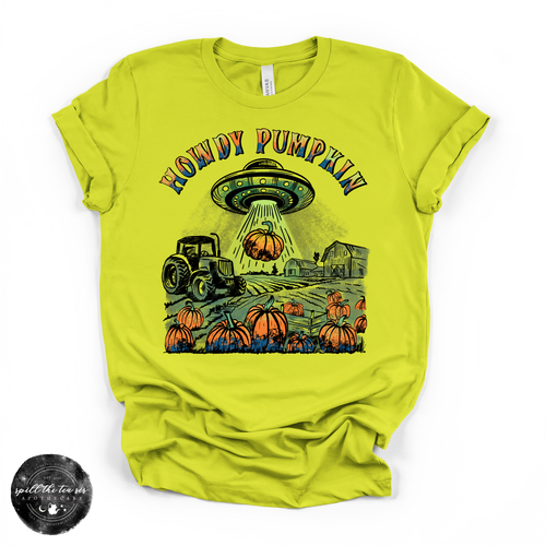Howdy Pumpkin Alien Tee | Cute Western Halloween Alien Graphic T-Shirt