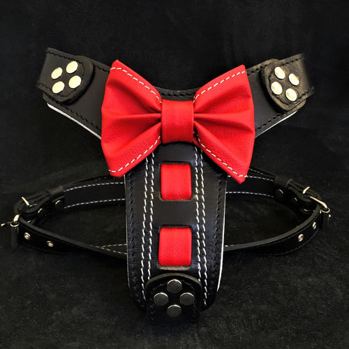 The Bowtie handmade leather harness black Small to Medium Size